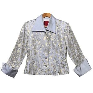 JS Collections Floral Silver Beaded Formal Evening Jacket Blazer Top Set Women 4